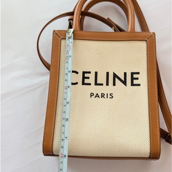 Celine Tan/Natural Mini Cabas Vertical Leather/Textile Logo Tote Bag - Picture 8 of 12